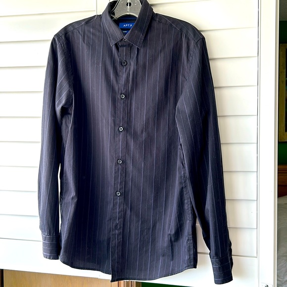 Black long sleeve button-down with small blue gray pinstripes. Men’s size S - Picture 1 of 5